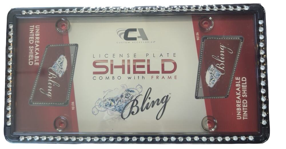 Bling License Plate Frame Shield Combo Rhinestone Crystal Tinted Cover NEW